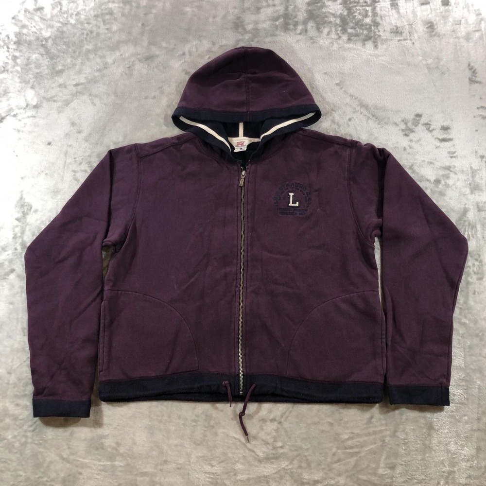 Vintage Levi's Hoodie Mens Large Purple Full Zip L Logo Fleece Sweatshirt Y2K